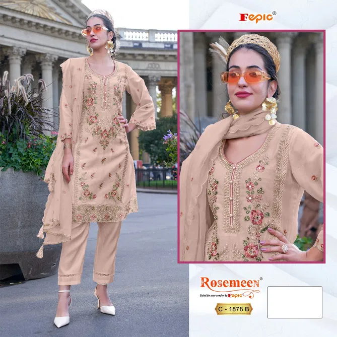 C 1878 Rosemeen By Fepic Organza Embroidery Pakistani Suit Wholesale Shop In India